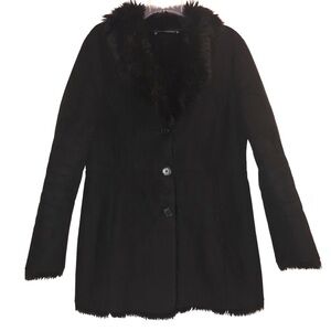 Ann Taylor Coat Faux Suede Faux Fur Lined Black Size Medium